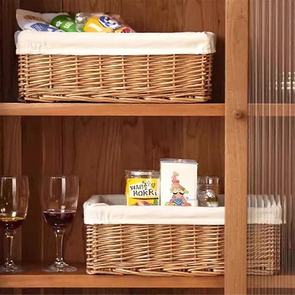 Håndvævet opbevaringskurv - Pileflet til køkken, legetøj, snacks og diverse organiseringsboks til hjemmet A