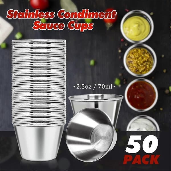 50 stk. metalsaucekopper 2,5 oz ramekiner, dyppesaucekopper i rustfrit stål, genanvendelige metalkondimentbeholdere