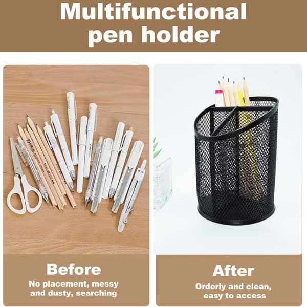 Penholder skrivebord pen organizer, mesh rund penholder skrivebord organizer