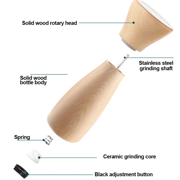 Trä manuell pepparkvarn Pepparkvarn keramisk malning Large grinder