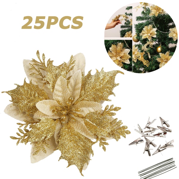 Greentime 12 Pcs 14cm / 5.5in Gold Poinsettia Artificial