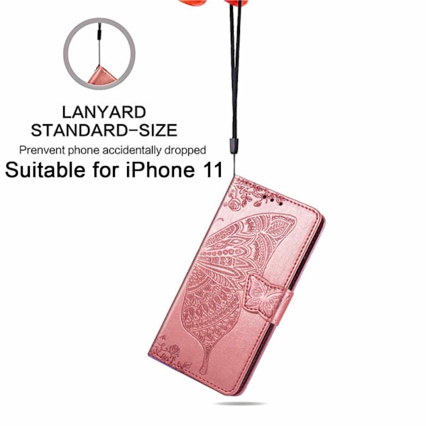 iPhone 11 Mobilskal, iPhone 11 Skal med Korthållare Ställ Kickstand för Kvinnor Flickor Pojkar, iPhone 11 Plånbok Sött Robust PU Läder Flip Rosegold for iPhone 11
