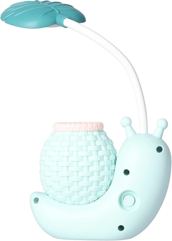 LED-bordlampe med pennholder, tegneseriefigur, snegl, multifunksjonell