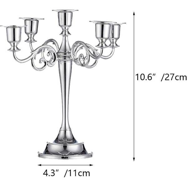 Silver Candelabra Holder 5 Arm  27cm Tall Taper Candles