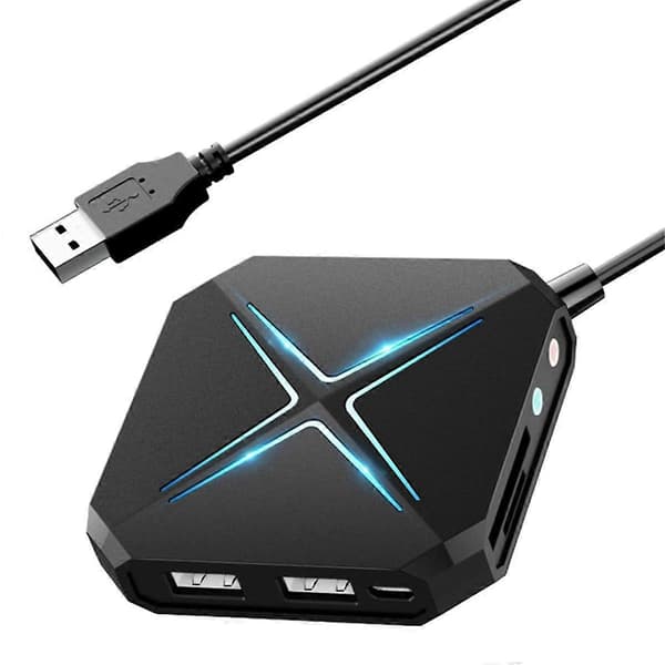 10-i-1 USB HUB Dockingstasjon, USB lydadapter for PC, bærbare datamaskiner, stasjonære datamaskiner, stereolydkort med 3,5 mm grensesnitt