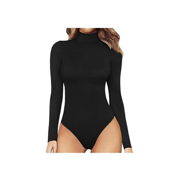 Dametøj Mock Turtle Neck Langærmet Top Bodysuit Jumpsuit, 1pc-b