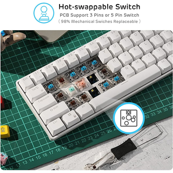 Triple Mode Mekanisk Tangentbord, 61 Tangenter Bluetooth Mekanisk