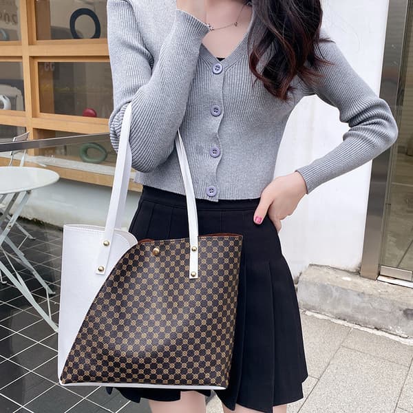 Fashion Tote Damväskor Damernas Shoppingväskor Trendiga Hundratals Mammaväskor (Vit med kaffe)