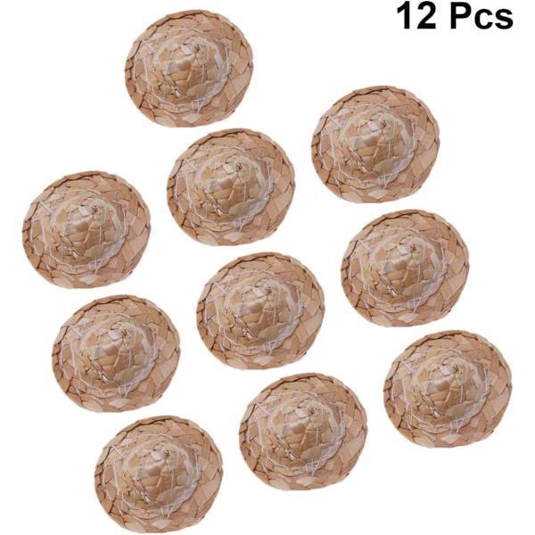 12St. 5.3CM Mini Strohhut Puppe Hut Natürliche Miniatur