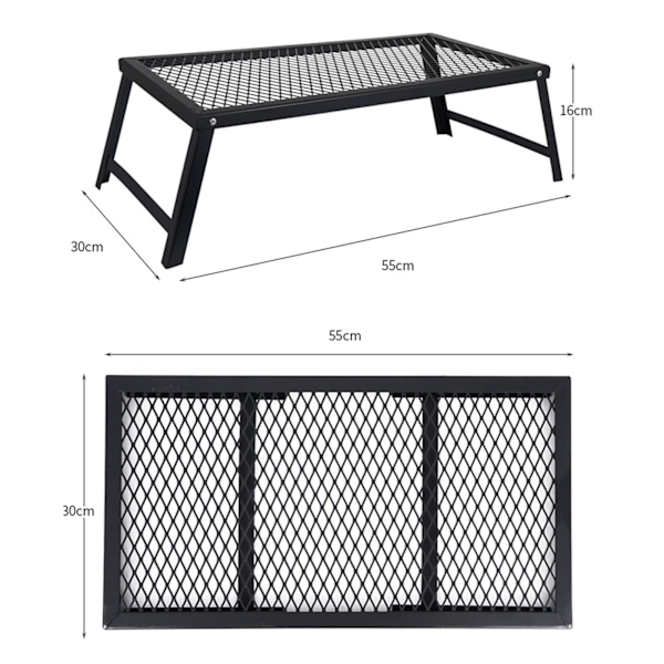 Bärbart utomhusgrillställ för läger, kraftigt järn, hopfällbara ben, stålgrill för flera användningsområden med diamantformat grillgaller i stål, värmetåligt
