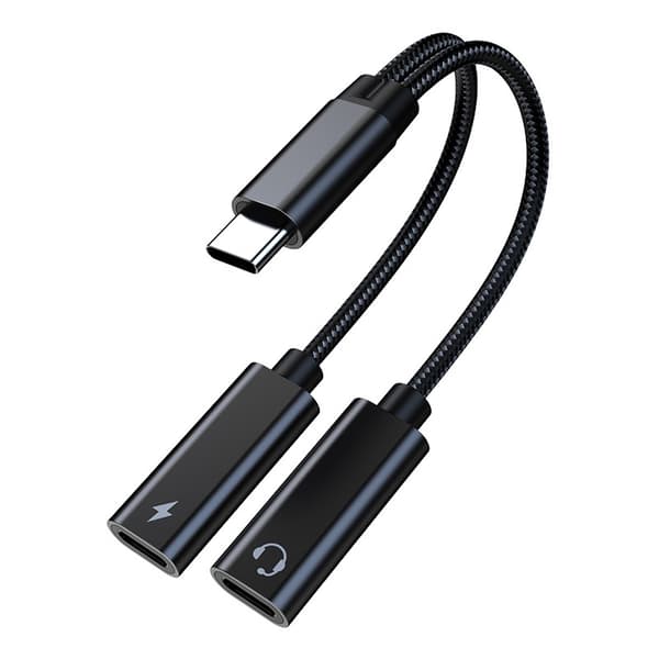 USB C -sovitin kuulokkeille ja lataukseen, USB C -jakaja 2 USB C, 2 in 1