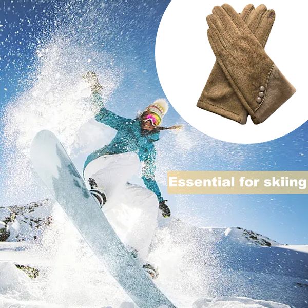 Varme vinterhandsker til kvinder med følsomme touchscreen-fingre, efterår/vinter plus ruskindshandsker Khaki