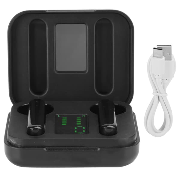 Portabelt Bluetooth 5.0 Headset True Wireless med LED Digital Display Stereo Hörlurar Svart