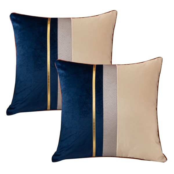 Marinblå patchwork cover med guldrandigt