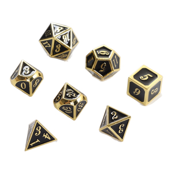 7 st Metalltärningar Mångsidiga Glänsande Portabla Hållbara Zinklegering Tärningsset för Bordsspel Imitation gold black