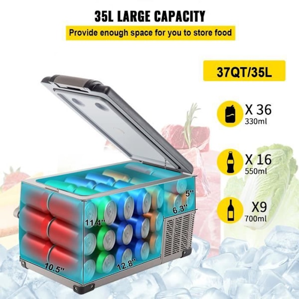 35 L Bilkylskåp - VEVOR - Bärbar elektrisk kylbox - Digital LCD-skärm
