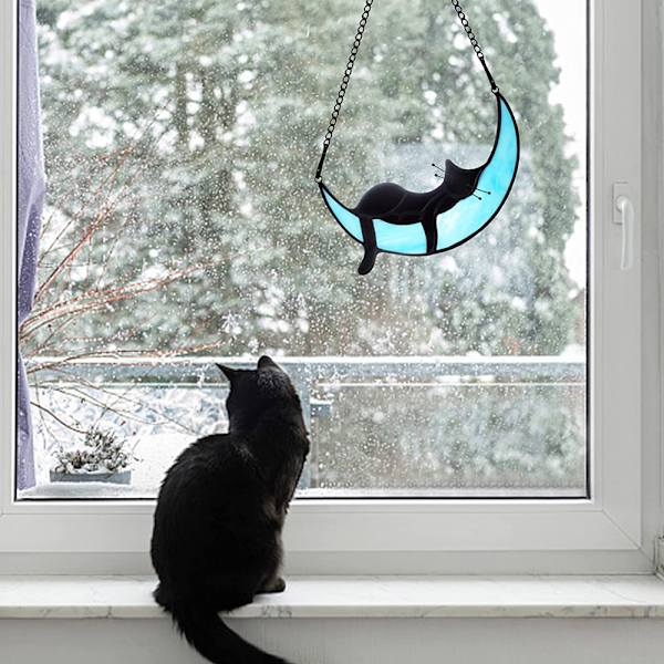 Katter som sover på månen målat glasfönsterhänge