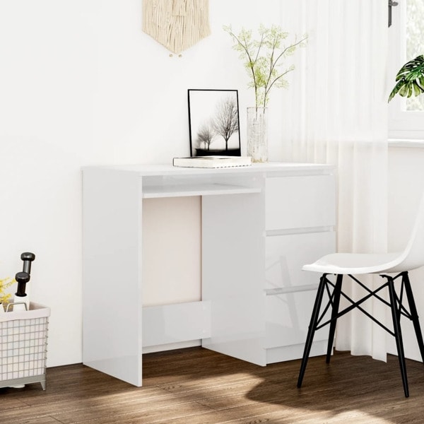 vidaXL Skrivbord vit högglans 90x45x76 cm konstruerat trä Vit