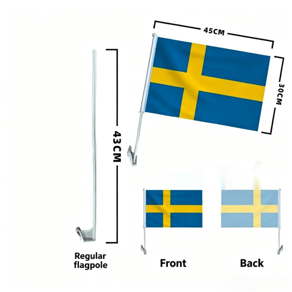 3 Ruotsin auton ikkunalippua (30×45 cm)