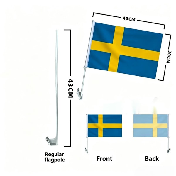Sæt med 2 svenske bilrude flag (30×45 cm)