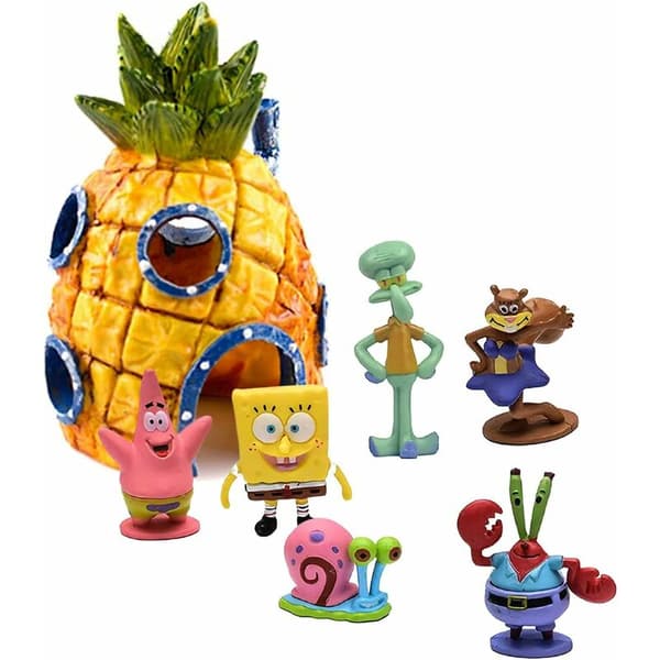 Sett med 7 akvariumdekorasjoner, Spongebob Squarepants akvariumdekor