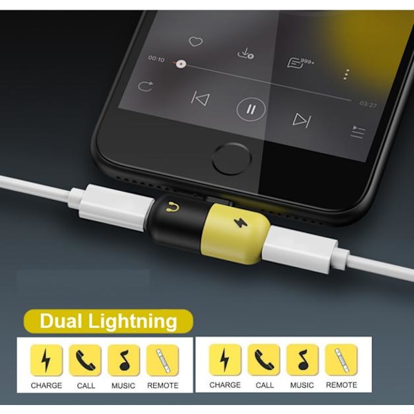 iPhone 7/8/X Adapter 2-in-1 / Lyssna på musik & ladda samtidigt Blue Black Yellow Model 6