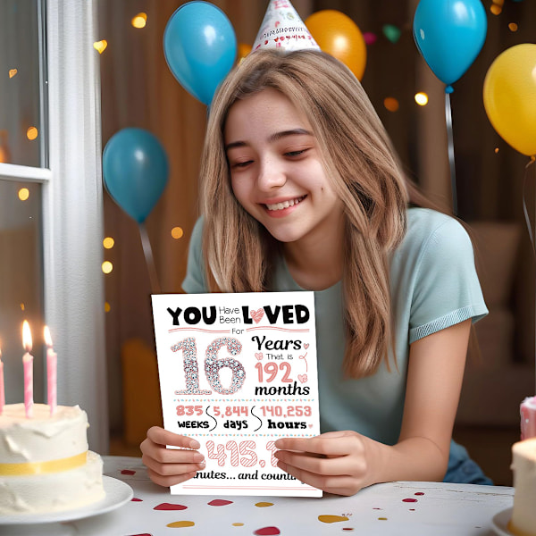 Grattis på 16-årsdagen Kort, Jumbo 16-årsdag Dekorationer för Flickor, Söta 16-årsdag Presenter till Dotter Nies, Rolig 16 År Gammal Födelsedagspresent Style 3