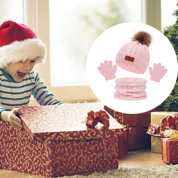 1 set med barnvinter tredelat set mössa halsduk handskar tredelat höst och vinter ny enkel boll babymössa