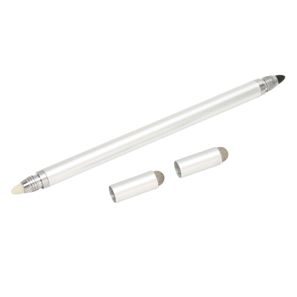 Svart Stylus Penna 4 i 1 Multifunktionell Exakt Positionering Kapacitiv Stylus med 2 Fiber Spetsar för Mobiltelefoner Surfplattor Silver