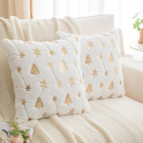 Julglitter plysch kuddfodral lätt lyx snö semester vardagsrum soffa dekoration White gold