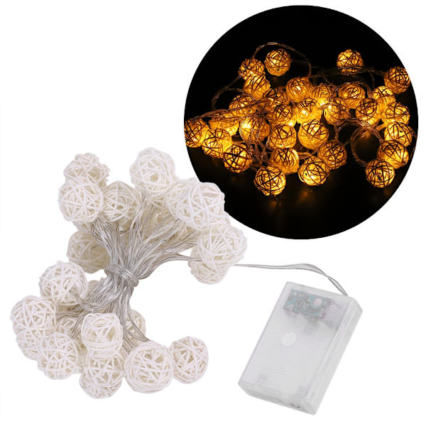 Globe Rattan Ball String Lights 30LED Batteridriven Nattlampa Hängande Dekor (Varm Vit)