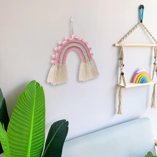 Håndlavet Vævet Regnbue Vægophæng Regnbue Macrame Vægophæng