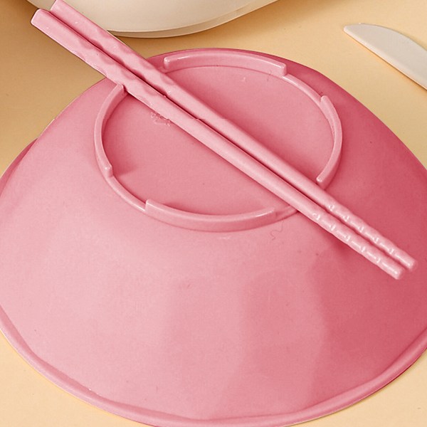 Mikrovågsbar Lamian Nudelskål, snabbnudelskål i vetefiber, nudelskål med mobiltelefonhållare, portabel Lamian Nudelspanna, Lamian Nudlar Pink