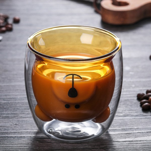 Dubbelväggig glas tecknad anti skållning kaffe öl mjölk mugg