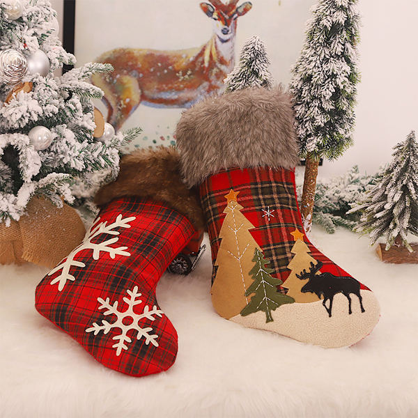Julestrømper, Store Julestrømper, Plaid Stil med Sne