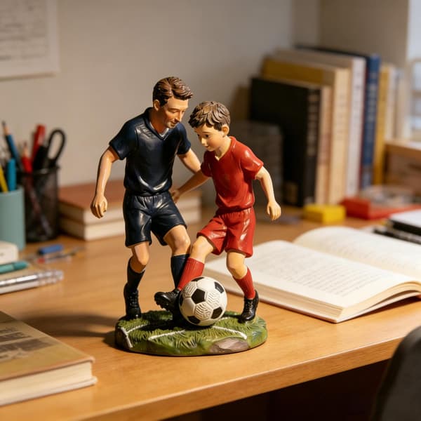 VM 2026 Far og Søn Spiller Fodbold Harpiksfigur