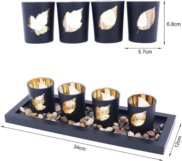 Lysestake Sett, Inkluderer 4 Glassbeger, Naturlige Steiner og Tre