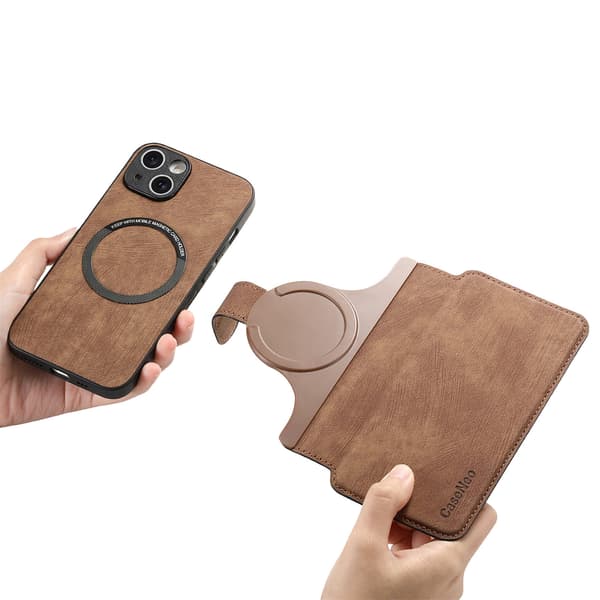 Magnetisk avtakbart flip-telefondeksel med RFID-beskyttelse, multifunksjonell kortholder og stativ; kompatibel med iPhone 16 Pro Max brown