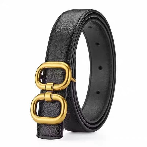 Mode Dam Läderbälten med Dubbelring Design Spänne Midjebälte för Jeansbyxor