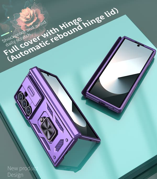 Kameradeksel med pop-up og ringstativ til Samsung Galaxy Z Fold 7 Purple