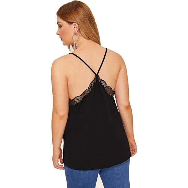 Dam Plus V-ringad Ärmlös Spetskant Spaghettiband Camisole Cami Linne Black XX-Large Plus