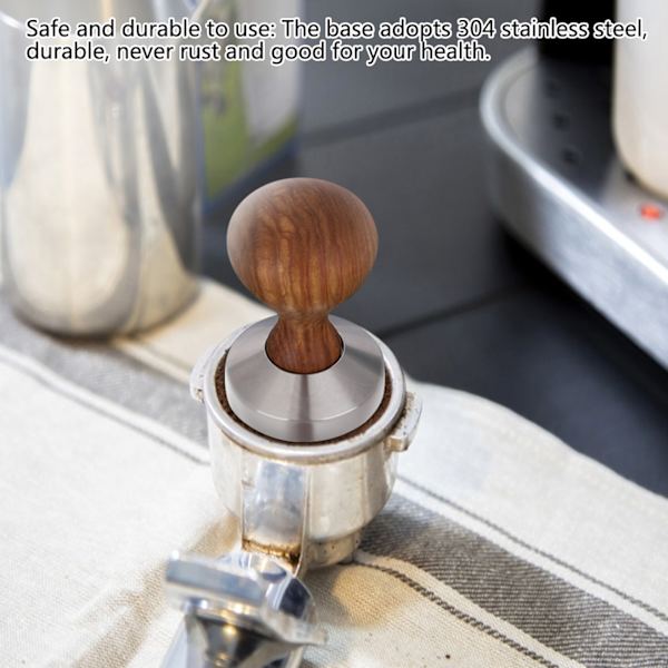 Praktisk kaffepress i rosenträ med platt bas för espressopulver