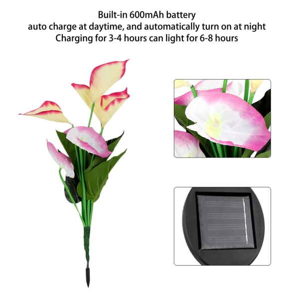 Vattentät utomhus LED Calla Lily blomma solcellslampa varmvit trädgård gräsmatta gård lampa