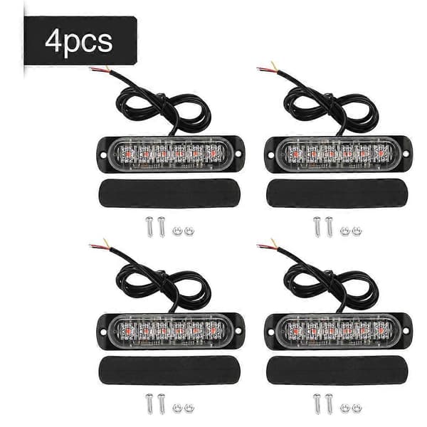 4 st 12-24V Bil 6 LED Blixt Strobe Nödvarningsljus Grill Blinkande Ljusramp Röd