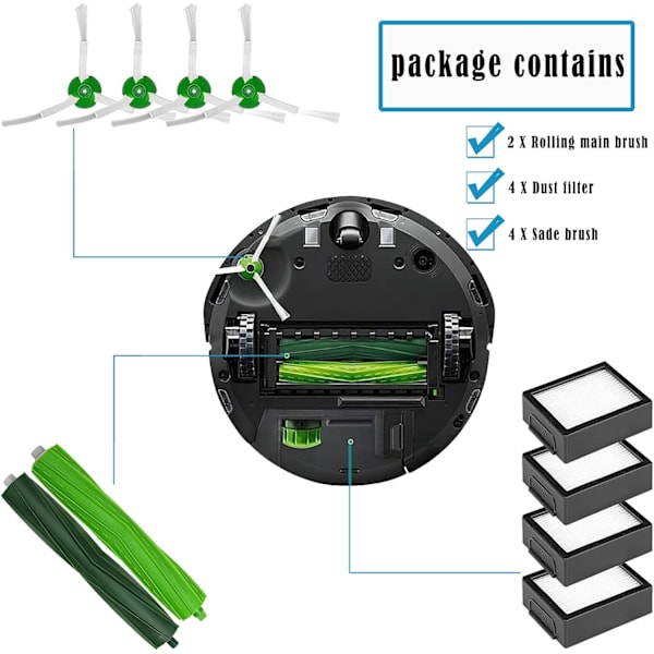 Reservedele Børster til iRobot Roomba i, e, & j Serien E3 E5 E6 E7 i7 i7+/i7 Plus j7 i6 i8 i3 i3+ i4 Plus 3150, Tilbehørssæt Filtre Side