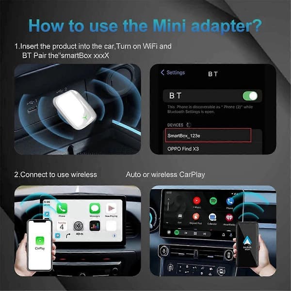 2-i-1 trådløs Carplay AI-boks Android Auto Plug and Play Gjelder for å konvertere original kablet Carplay til trådløs