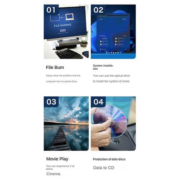 Ekstern DVD-stasjon USB 3.0 Bærbar Optisk Stasjon CD DVD Brenner Spiller Leser for Bærbar PC