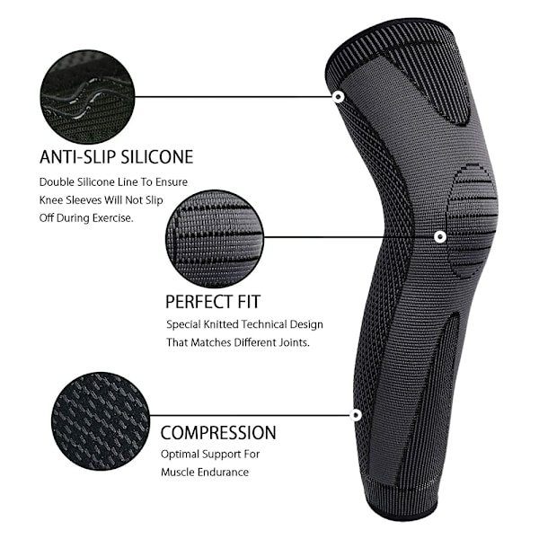 1 par Full Leg Compression Knäskydd för kvinnor och män, långa