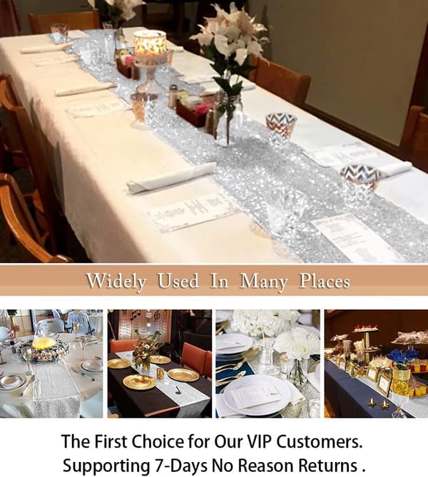Sequin Dug - Sølv - 30 x 274 cm - Bryllupsfest Dekoration - P