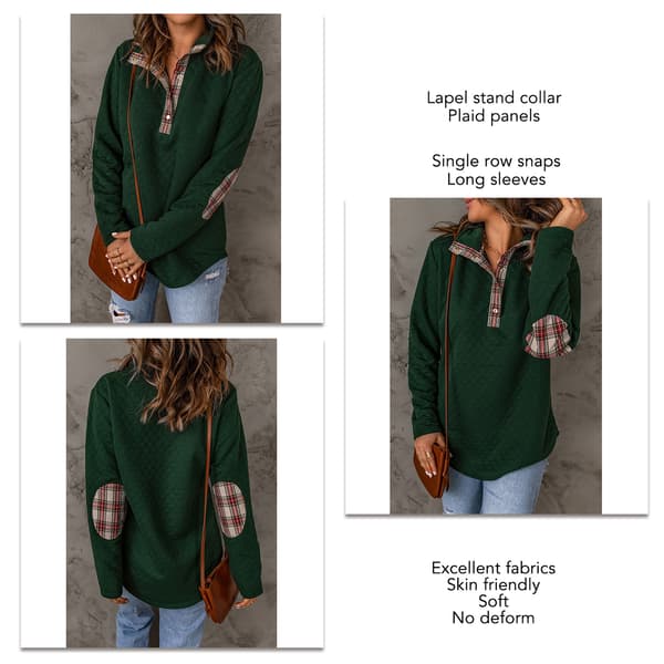 Dame Pullover Sweatshirt Mode Quiltet Mønster Let Langærmet Almindelig Casual Top Grøn S